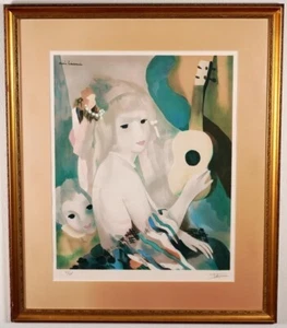 Marie Laurencin Guitar and Girl Lithograph Print Stamped Framed Signed Numbered - Picture 1 of 9