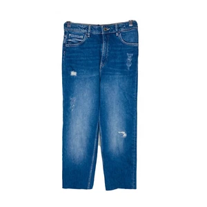 H&M Denim Girls Relaxed High Waist Raw Hem Jeans 12 Distressed Adjustable Waist - Picture 1 of 4