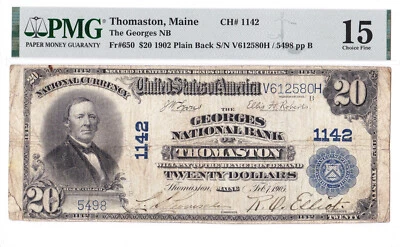 $20 1902 PB National THOMASTON Maine ME 🇺🇸 Mega Rare! 🇺🇸 Only 1 on Census! - Image 1 of 2
