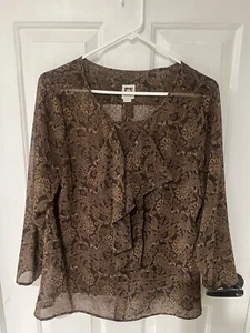 ANNE KLEIN Women’s Blouse Large Paisley Long Sleeves - Picture 1 of 6