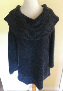 EILEEN FISHER CHARCOAL X-WIDE SHAWL TURTLENECK SOFT WOOL BLEND KNIT SWEATER LN S - Picture 1 of 3
