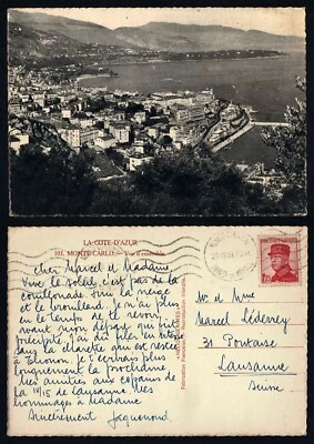 Monaco used Post card 1939 Monte-Carlo beautiful View to Lausanne - Image 1 of 3