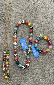 Angela Moore Hand Painted Matching Set 2x NECKLACES BRACELET - Picture 1 of 4