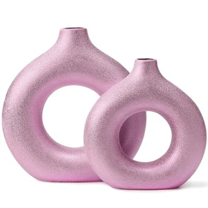 Set of 2 Donut Hollow Ceramic Vase Handmade Minimalist Boho ins Style, Modern... - Picture 1 of 8