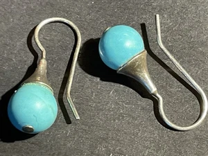 Vintage 925 Shepards Hook Turquoise Gemstone Earrings Stamped S 925 - Imagen 1 de 4