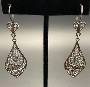 VTG Sterling Silver Earrings Filigree DGS 925 Turkey Dangle Pierced Lovely! - Picture 1 of 6