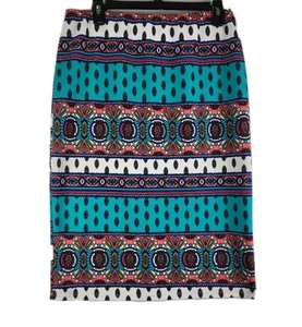 Caren Sport Midi Skirt Women's Size 2X Blue Turquoise Coral Peacock Vintage - Picture 1 of 5