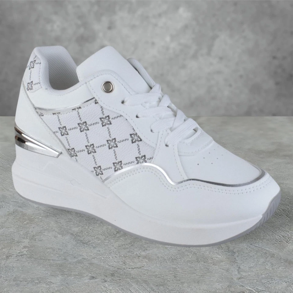 WOMENS LADIES MID WEDGE HEEL PLATFORM LACE UP CHUNKY FASHION TRAINERS PUMPS SIZE - Image 1 of 1