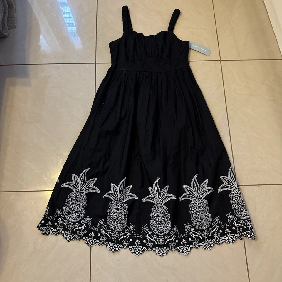 Vestido London Times Anthropologie Farm S Algodón Rio Piña Bordado Negro Foto 1 de 4