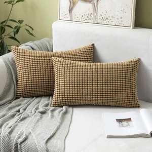 Pack of 2 Lumbar Pillow Covers 12 x 20 Granules Soft Corduroy Decorative Thro... - Picture 1 of 6