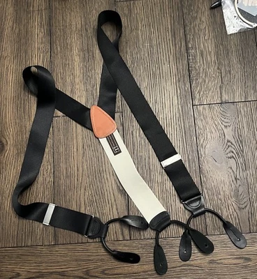 TRAFALGAR 男式吊带纽扣支架纯色黑色皮革可调节 TRAD — 第 1/4 张图片