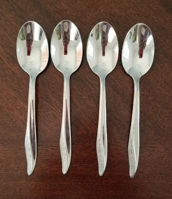 Lote de 4 cucharas 6" cubiertos de acero inoxidable Sears "textura rosa" Foto 1 de 4