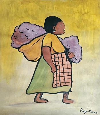 Pintura vintage firmada por Diego Rivera arte social realista mexicano Foto 1 de 4