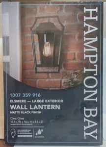 Hampton Bay Elsmere 16 in. Matte Black 1-Light Outdoor Line Voltage Wall Sconce - Picture 1 of 3
