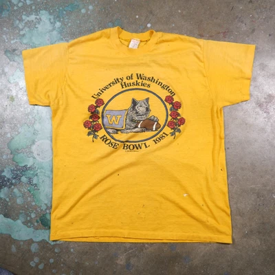 Camisa Vintage 1981 Washington UW Huskies Rose Bowl Compatível com M Thrashed Distressed - Imagem 1 de 4