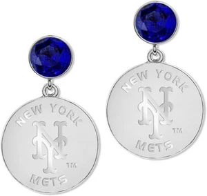 New York Mets Dangle Earrings With Blue Rhinestone Accent - Picture 1 of 1