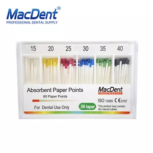 MacDent Dental Endo Gutta Absorbent Paper Points Fiber Taper PP 0.06 15#-40# - Picture 1 of 3