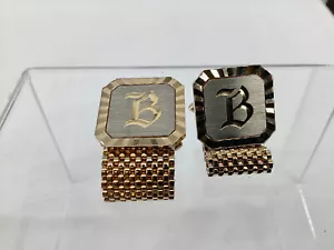 Vintage Letter B Initial Mens Wrap Cufflinks Mesh Gold Tone Bullet Back Monogram - Picture 1 of 4