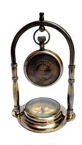 Nautical Table Clock Desk Clock Maritime Compass with Antique Gift item - Picture 1 of 4