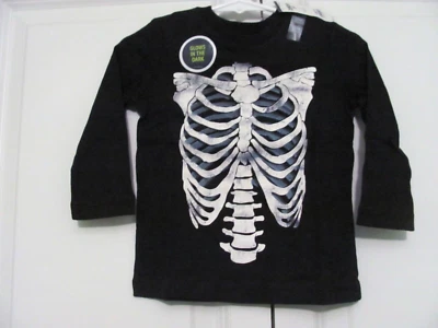 Novo com etiquetas 12 meses CAMISETA MASCULINA PRETA BRILHA NO ESCURO L/S ESQUELETO - Imagem 1 de 4