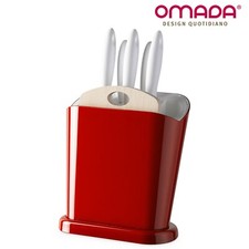 Ceppo Portacoltelli + Tagliere in Legno + 5 Coltelli Acciaio Inox, Omada Design