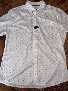Croft & Barrow Performance Shirt L white Hawaiian Short Sleeve Slim Fit Stretch - Picture 1 of 6