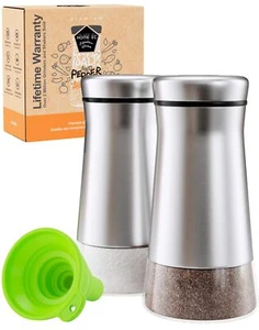 Original Glass Salt And Pepper Shakers Set With Adjustable Pour Holes Stainless - Picture 1 of 6