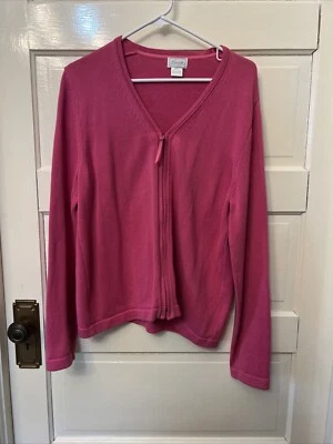 Women’s Foxcroft V-Neck Zip Up Pink Cardigan Cotton Sweater Large - Image 1 of 4