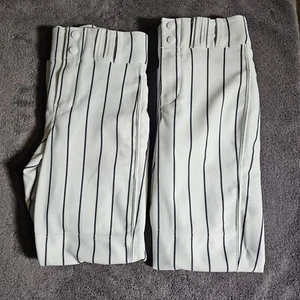 2 Champro Boys Youth S Pinstripe Baseball Pants White & Navy Long Adjustable - Picture 1 of 8