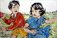 DAVID BROMLEY Children Series "Playtime" Polymer Painting 79cm x 119cm FRAMED