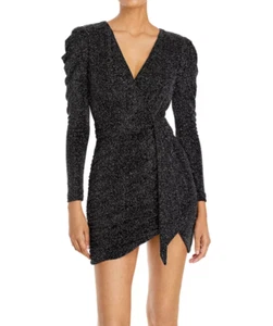 AQUA Metallic Faux Wrap Dress 10B 2619- - Picture 1 of 14