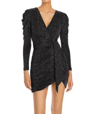 AQUA Metallic Faux Wrap Dress 10B 2619- - Image 1 of 4