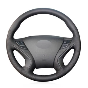 Black Soft Leather Hand-stitched Car Steering Wheel Cover for Hyundai Sonata 8 - Picture 1 of 14