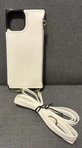 Umhängetasche weiß Kunstleder Reißverschluss Brieftasche Etui/Hülle für iPhone 16 - Bild 1 von 4