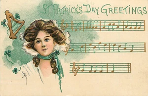 Postal del Día de San Patricio en relieve notación musical HBG S/A 2253 - Imagen 1 de 2