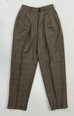 LRL Ralph Lauren Mujer 6 Petite Pantalones de Lana Worsted Forrados Plisados A Cuadros Puños Foto 1 de 4