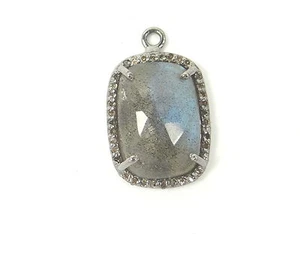 COLGANTE HECHO A MANO PAVE DIAMANTE LABRADORITA PLATA ESTERLINA NEGRO CHAPADO EN RODIO 7 - Imagen 1 de 1