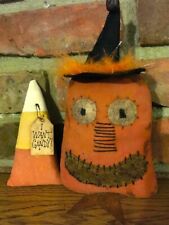 Primitive OOAK Jack O' Lantern JOL W/ Witch Hat Candy Corn Shelf Sitter