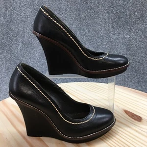 True Religion Shoes Womens 8.5 Platform Pumps Black Leather Wedge Casual Slip On - Picture 1 of 20