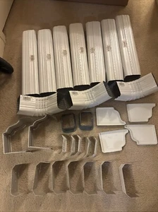 Lot Of 30 Amerimax Gutter Pieces : Down Spout, Elbows, Clips, End caps Sections - Picture 1 of 13