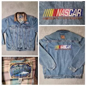 VTG 90s NASCAR Embroidered Denim Button Up Jacket Large Dunbrooke Upstream - Picture 1 of 15