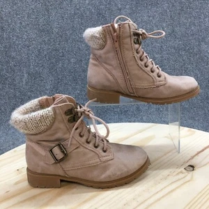 MIA Combat Boots Youth 2M Beige Zoni J Lace Up Casual Comfort Sheepskin Leather - Picture 1 of 16