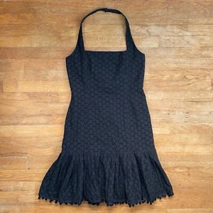 Vintage Kleid Ösen Spitze Baumwolle Größe Small 90er Maggy London Bommelborte Neckholder - Bild 1 von 9