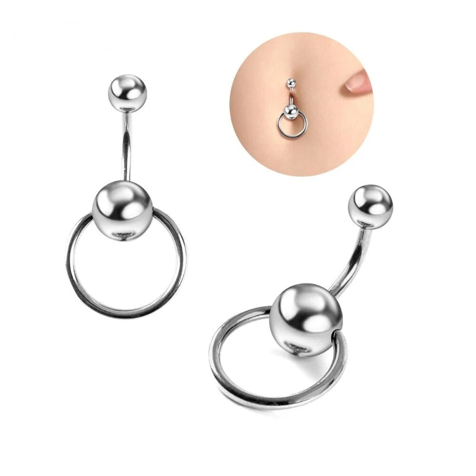 Anillos de ombligo de acero inoxidable anillo ombligo bola ombligo piercing joyería para mujer Foto 1 de 4