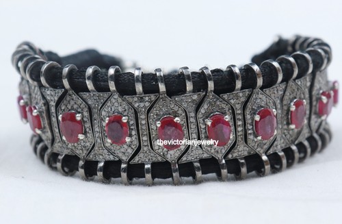 VALENTINO Bracciali Pavè di Diamanti Rubino Rosso Argento Sterling 925 Bracciali Fatti a Mano Regalo