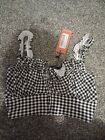 * Boohoo Gingham Black White Frill Strappy Check Crop Top Size 6 Bnwt  *