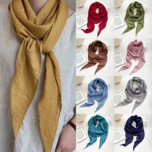 Solid Triangle Hair Head Scarf Large Rhombus Small Shawls Cotton Linen Bandanas↕ - Picture 1 of 24