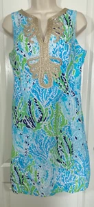 Lilly Pulitzer Janice Shift Dress Womens 6 Blue Green Resort Beach Vacation - Picture 1 of 19