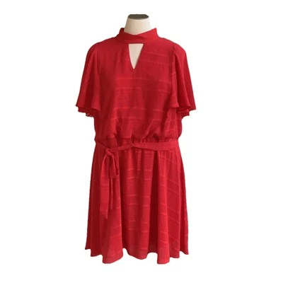 NWT Lane Bryant Dress Plus 26 Red Fit & Flare Flutter Sleeve Flowy 26W Career - Image 1 of 4