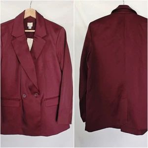 A New Day Satin Blazer Relaxed Fit Struktur Burgundy Maroon Medium M Neu - Bild 1 von 11